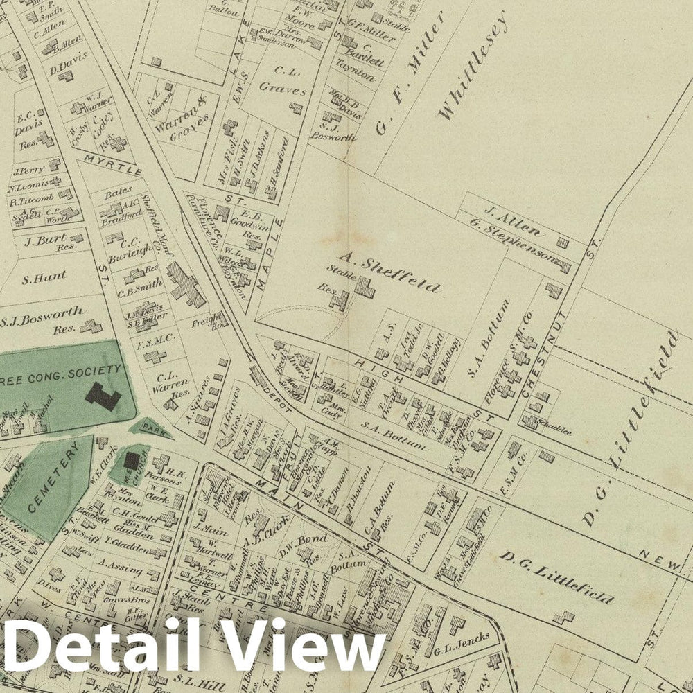 Historic Map : Atlas of Hampshire County Massachusetts, Northampton 1873 , v2, Vintage Wall Art