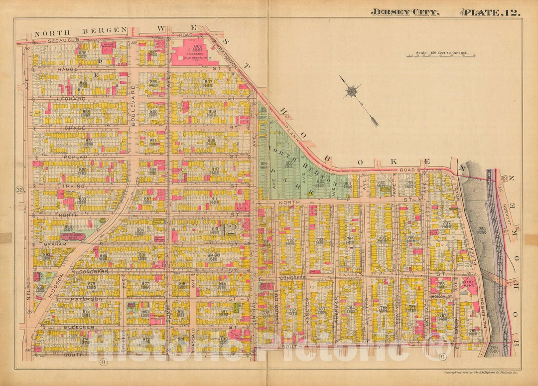 Historic Map : Jersey City 1919 Plate 012 , Vintage Wall Art