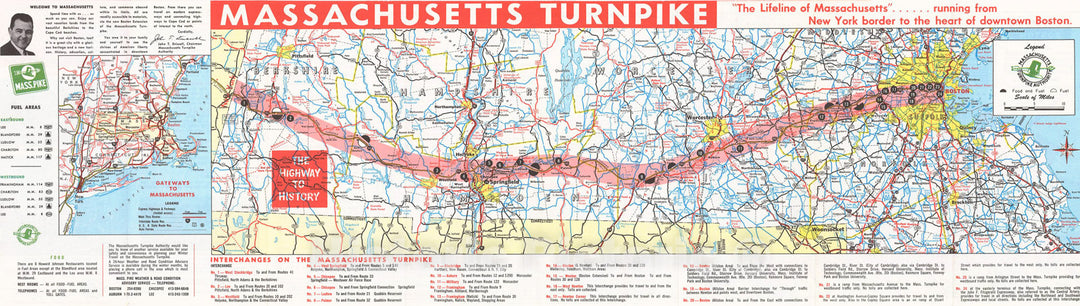 Historic Map : Massachusetts Turnpike 1967 , Vintage Wall Art