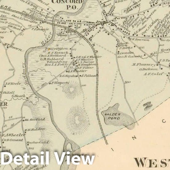 Historic Map : County Atlas of Middlesex Massachusetts, Concord 1875 , Vintage Wall Art