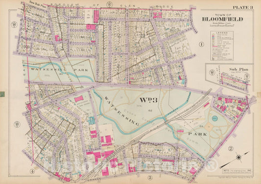 Historic Map : Atlas of Bloomfield, Belleville and Nutley; Essex County Vol D, Bloomfield 1932 Plate 003 , Vintage Wall Art