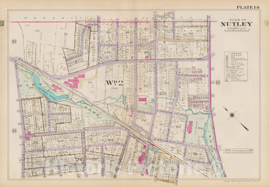 Historic Map : Atlas of Bloomfield, Belleville and Nutley; Essex County Vol D, Nutley 1932 Plate 014 , Vintage Wall Art