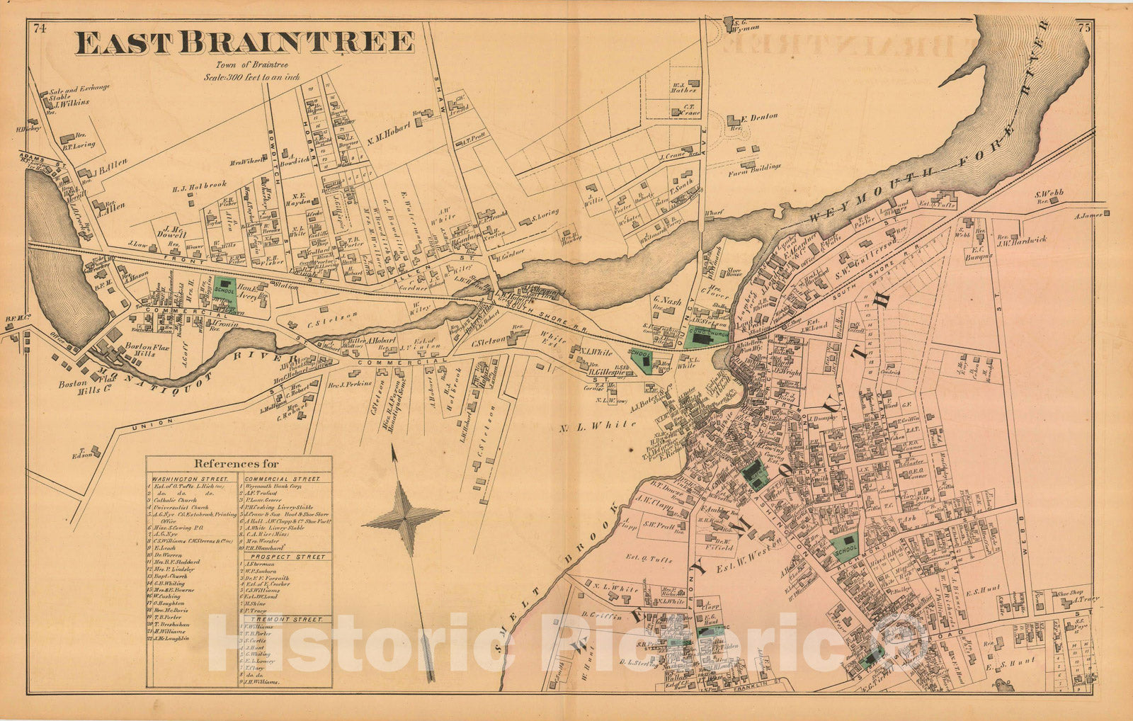 Historic Map : Atlas of Norfolk County, East Braintree 1876 , Vintage Wall Art
