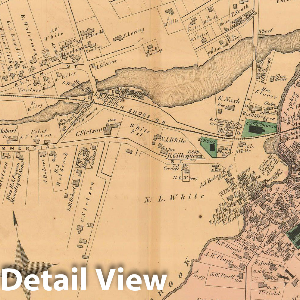 Historic Map : Atlas of Norfolk County, East Braintree 1876 , Vintage Wall Art
