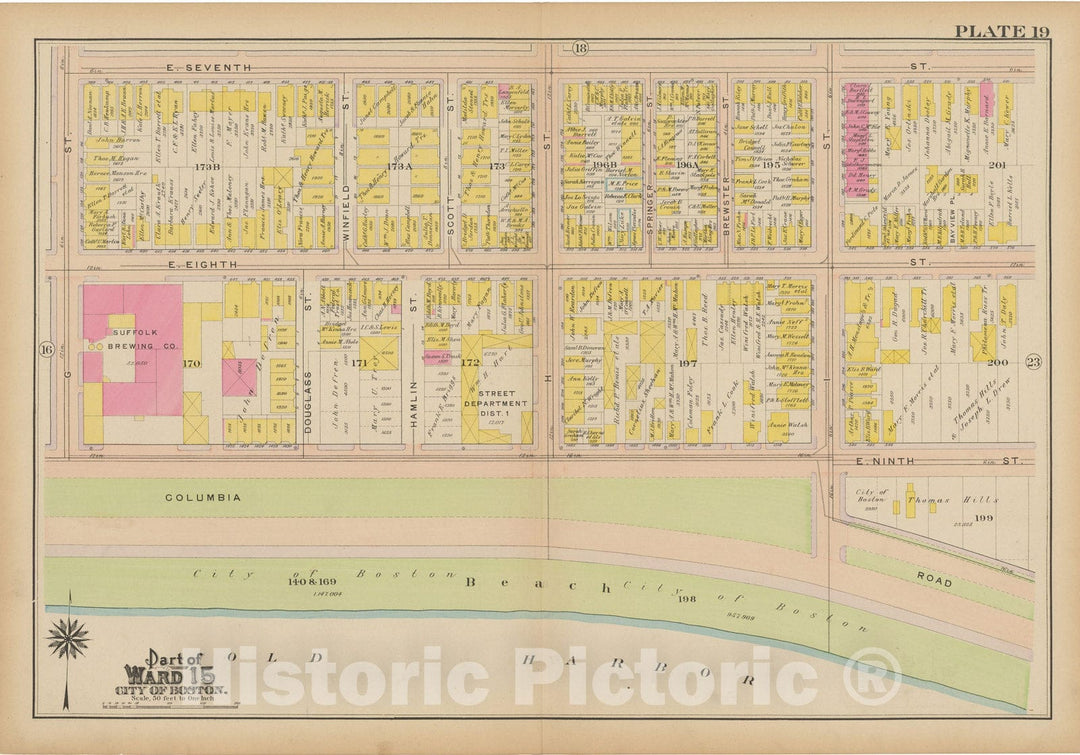 Historic Map : Atlas of South Boston, South Boston 1910 Plate 019 , Vintage Wall Art