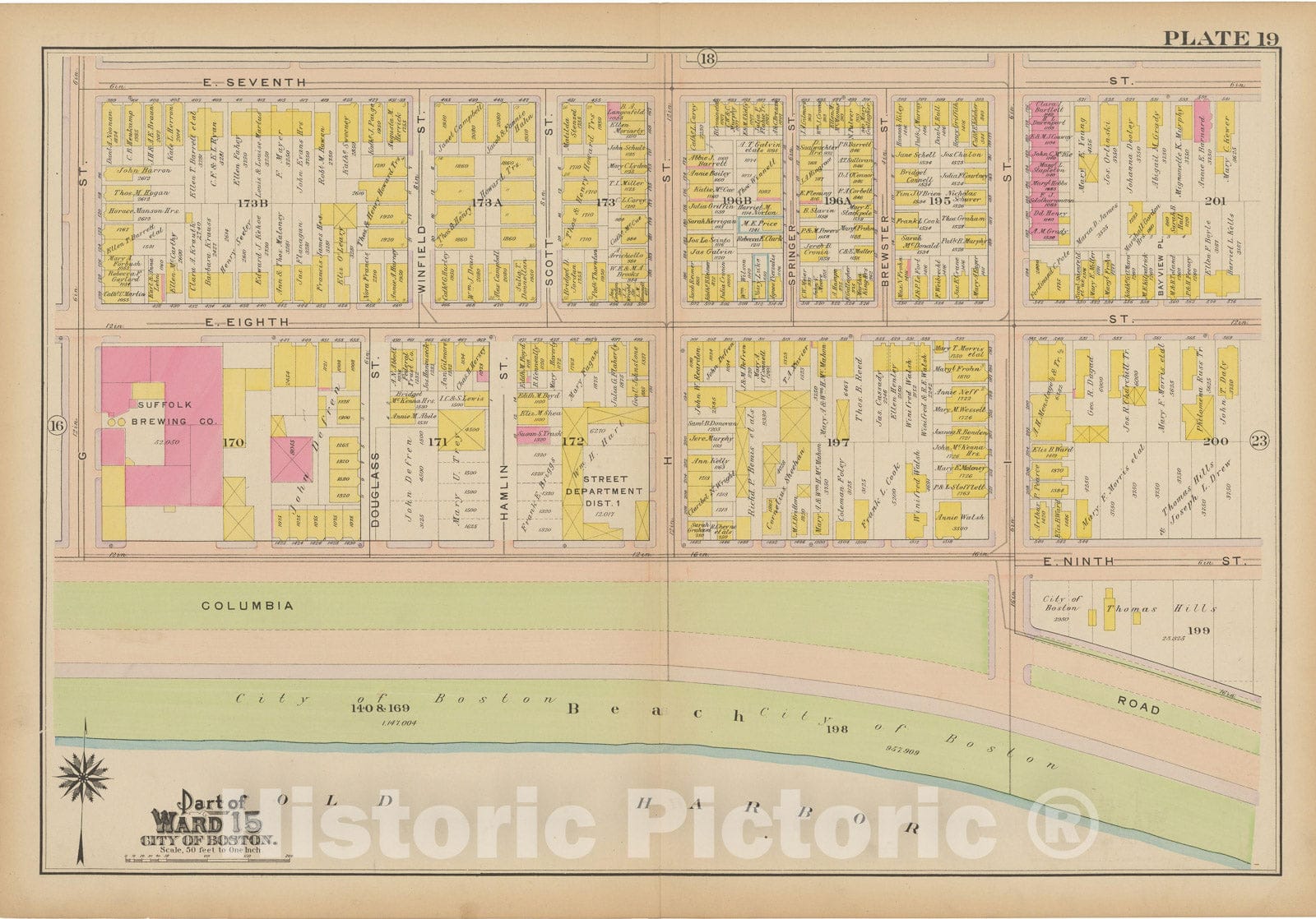 Historic Map : Atlas of South Boston, South Boston 1910 Plate 019 , Vintage Wall Art