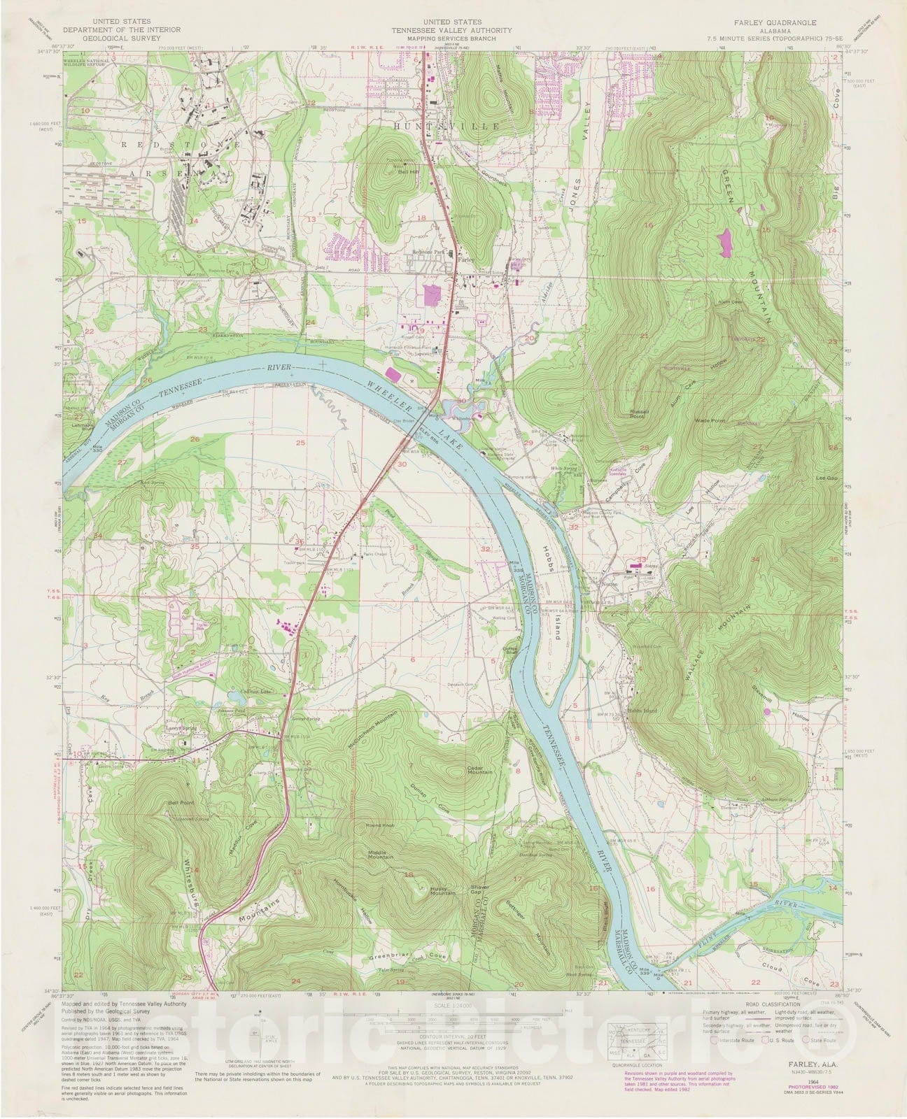 Historic Map : USGS 7.5 Minute Sheets and Quadrangles, Huntsville 1982 Topographic Map , Vintage Wall Art