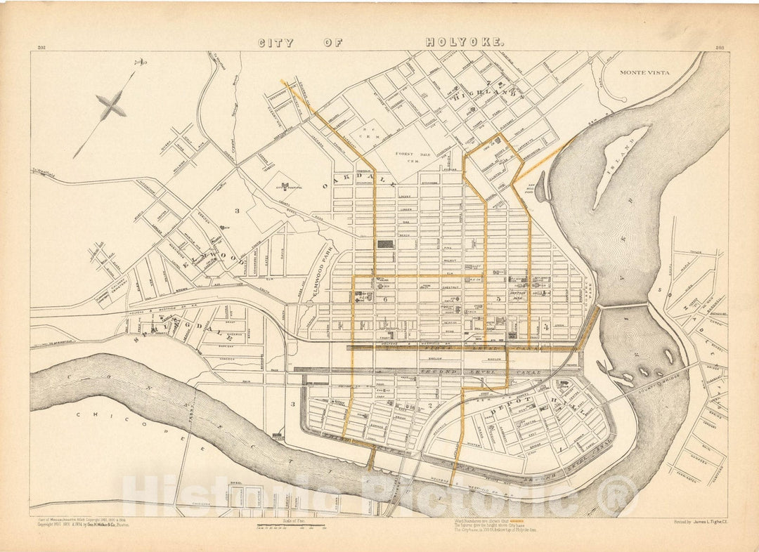 Historic Map : Holyoke 1908 , Topographical Atlas of Massachusetts , Vintage Wall Art