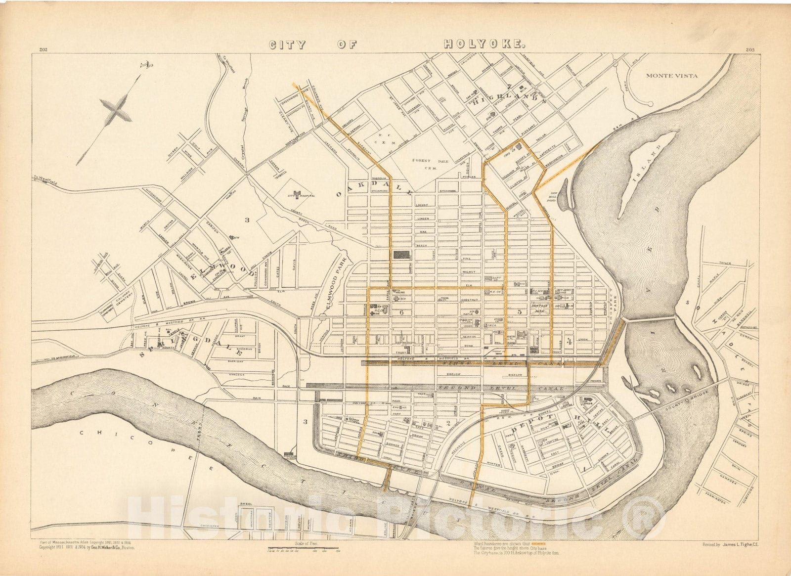 Historic Map : Holyoke 1908 , Topographical Atlas of Massachusetts , Vintage Wall Art