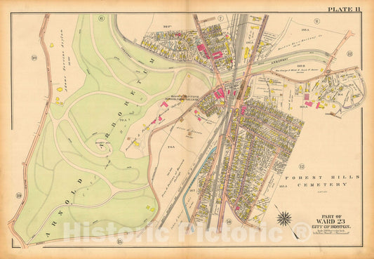 Historic Map : Atlas City of Boston, West Roxbury, Jamaica Plain 1914 Plate 011 , Vintage Wall Art