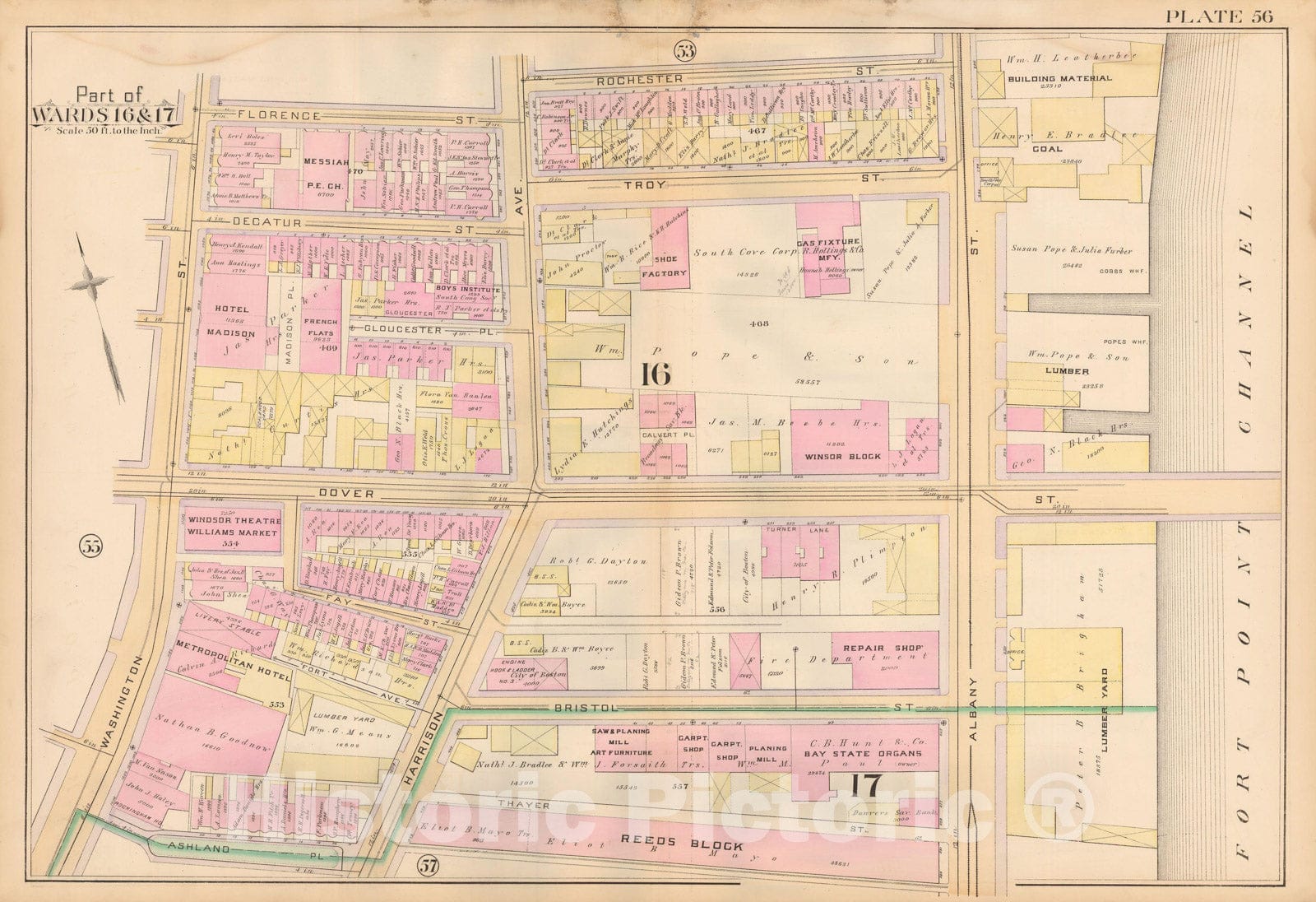 Historic Map : Atlas City of Boston, City Proper, Vol. 2, Boston 1888 Plate 056 , Vintage Wall Art