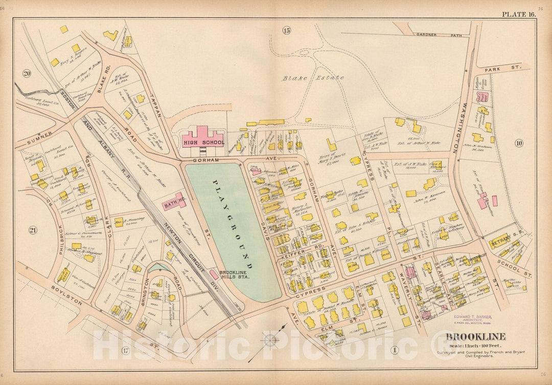 Historic Map : Atlas Town of Brookline, Brookline 1897 Plate 016 , Vintage Wall Art
