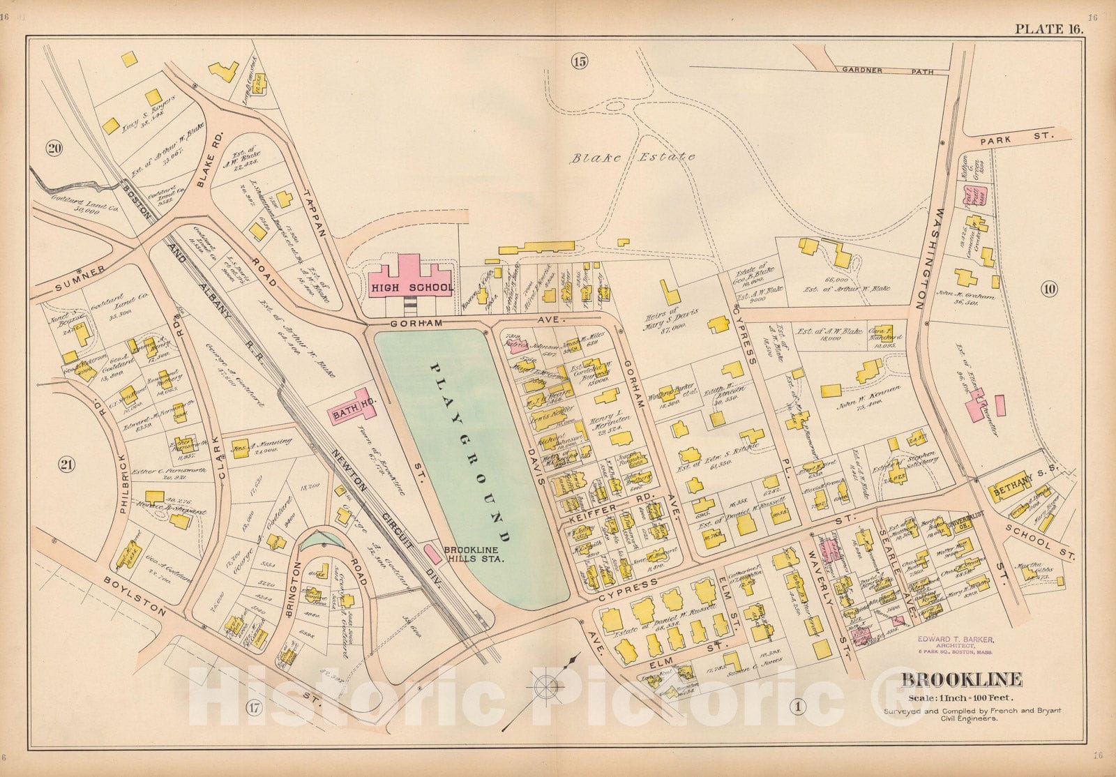 Historic Map : Atlas Town of Brookline, Brookline 1897 Plate 016 , Vintage Wall Art