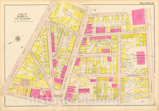 Historic Map : Atlas City of Boston: Charlestown and East Boston, Charlestown 1912 Plate 013 , Vintage Wall Art