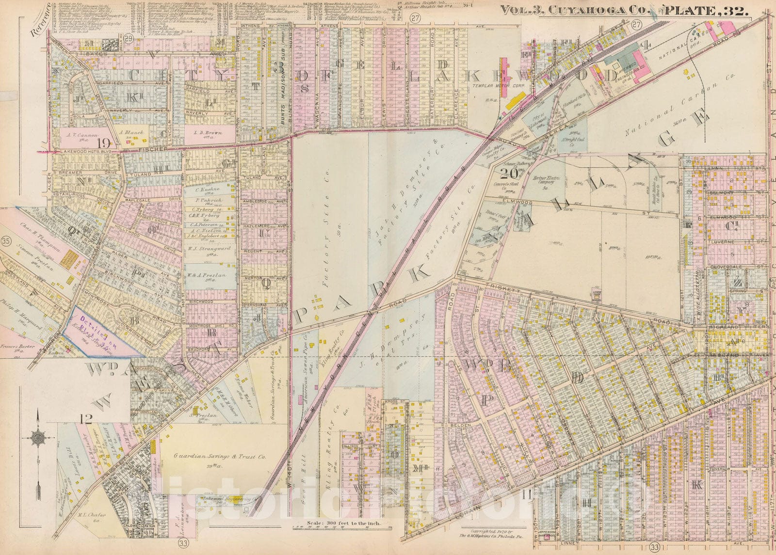 Historic Map : Plat Book of The City of Cleveland, Vol. Three, Cleveland 1920 Plate 032 , Vintage Wall Art