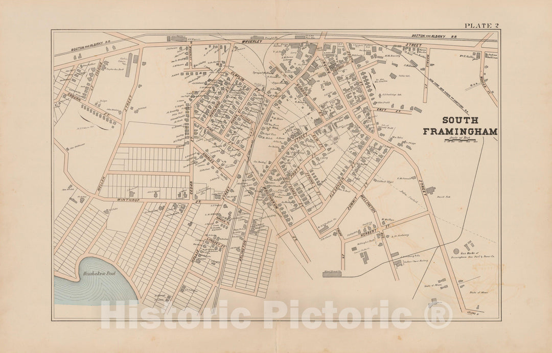 Historic Map : Atlas of Framingham, Framingham 1895 Plate 002 , Vintage Wall Art