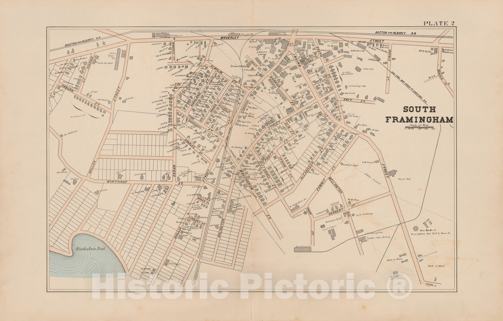 Historic Map : Atlas of Framingham, Framingham 1895 Plate 002 , Vintage Wall Art