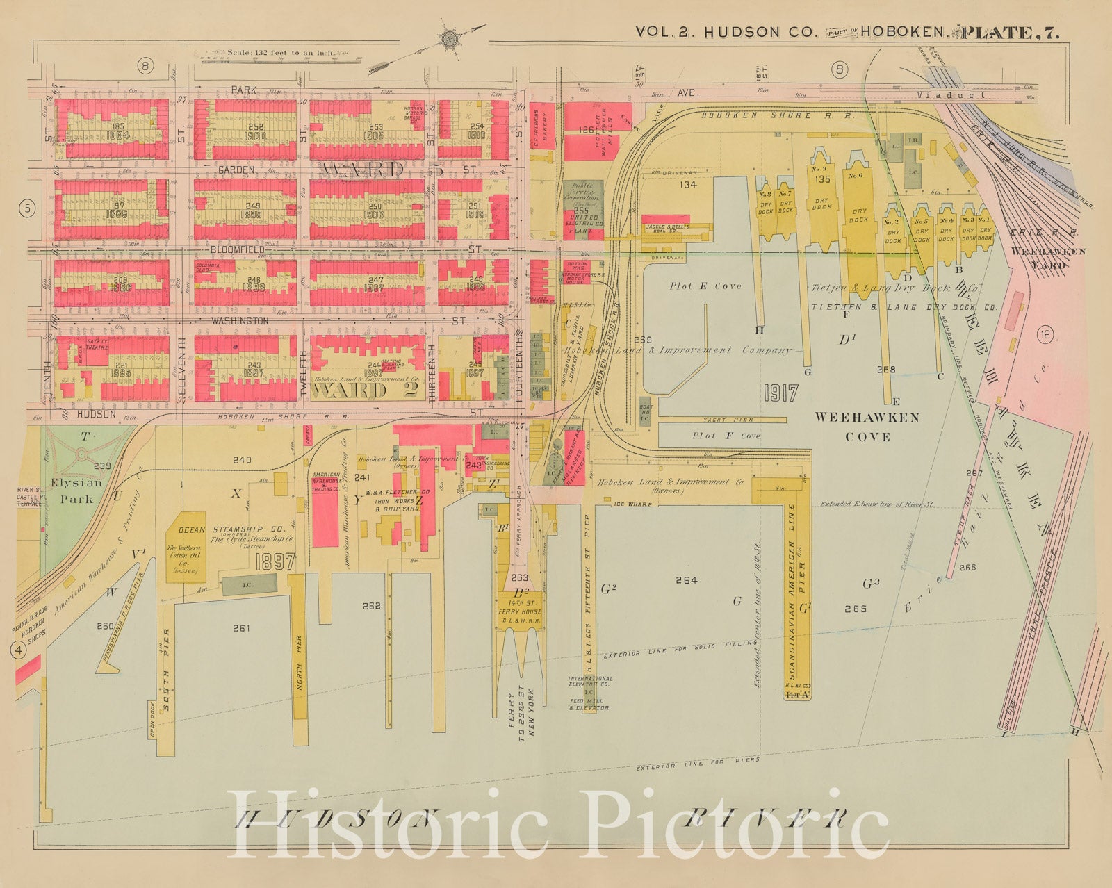 Historic Map : Atlas of Hudson County New Jersey, Hoboken 1909 Plate 007 , Vintage Wall Art