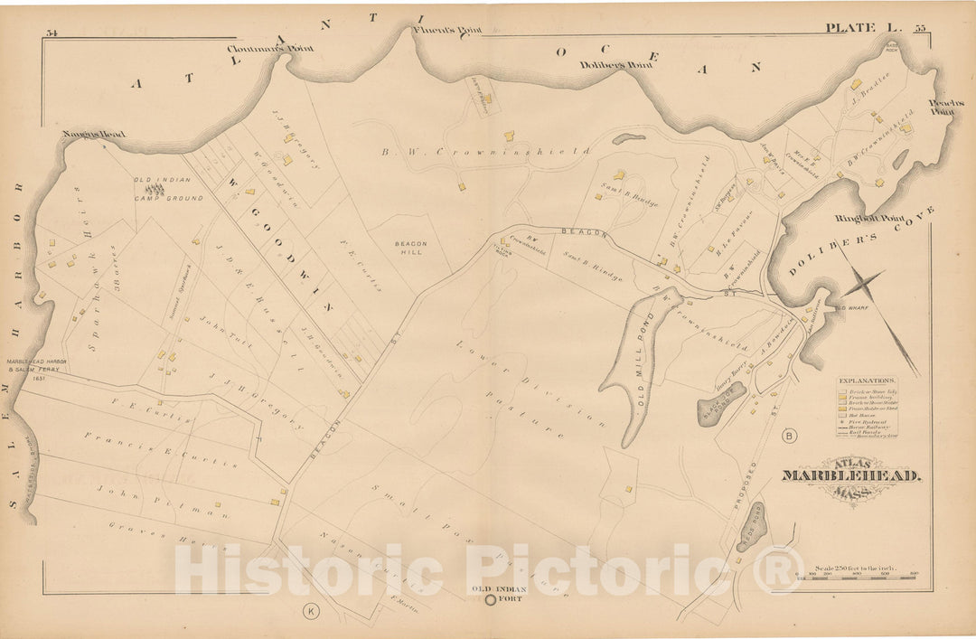 Historic Map : Atlas of Marblehead, Marblehead 1881 Plate L , Vintage Wall Art