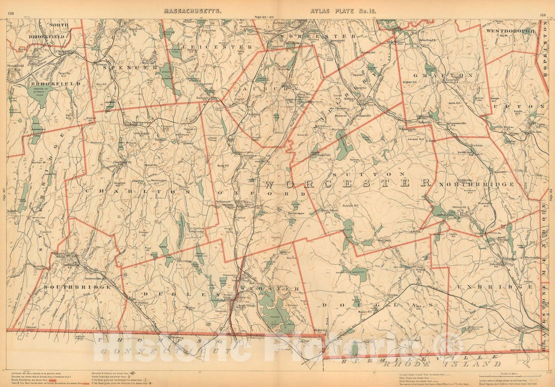 Historic Map : Atlas of Massachusetts, Charlton & Douglas & Grafton & Oxford & Sutton & Uxbridge & Webster 1891 Plate 016 , Vintage Wall Art
