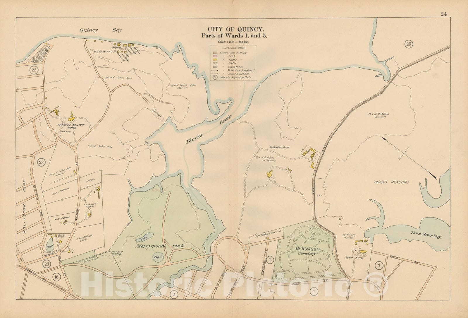 Historic Map : Atlas City of Quincy, Norfolk County, Mass., Quincy 1897 Plate 024 , Vintage Wall Art