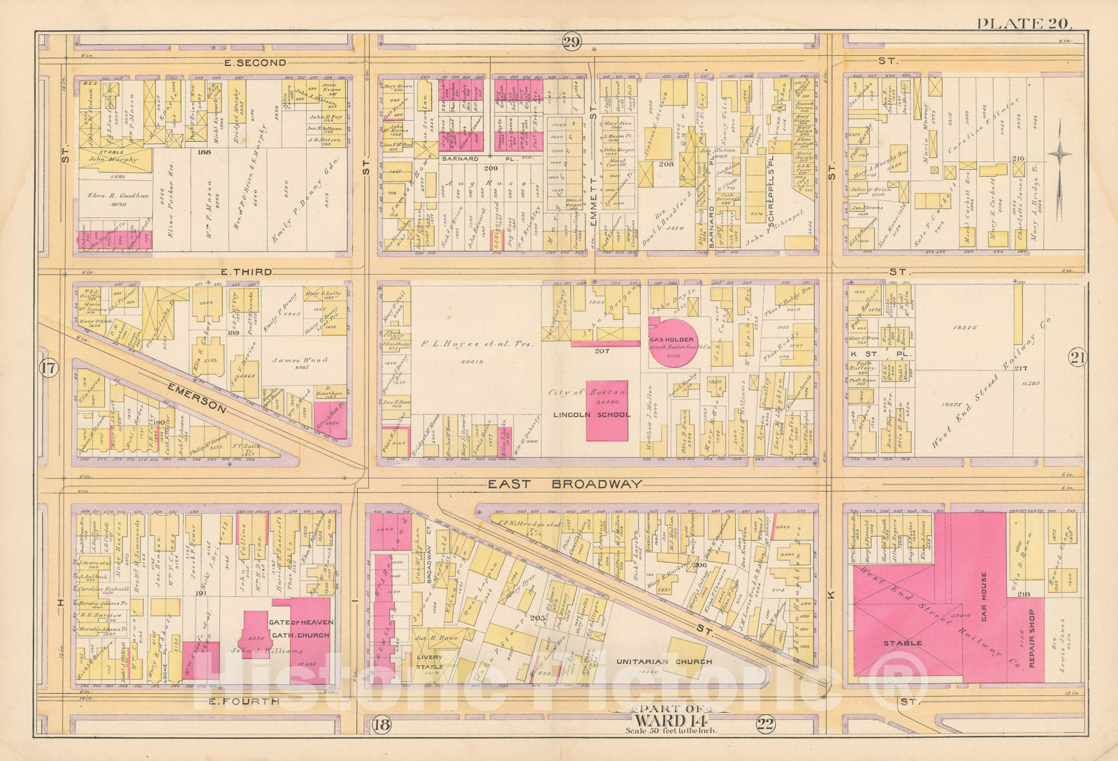 Historic Map : Atlas of South Boston, South Boston 1891 Plate 020 , Vintage Wall Art