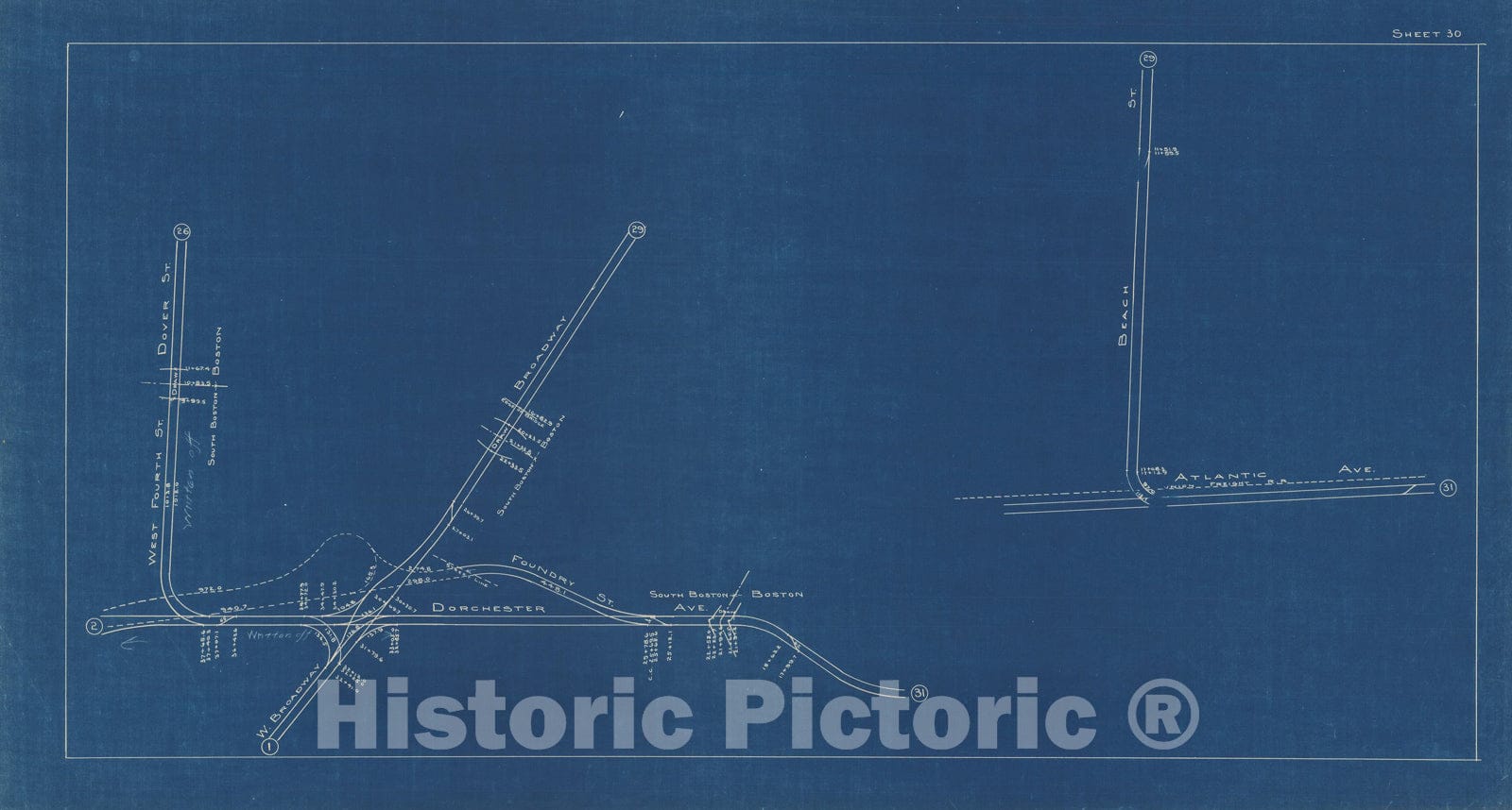 Historic Map : Boston Elevated Railway Track Plans, Boston & South Boston 1936 Plate 030 , Vintage Wall Art