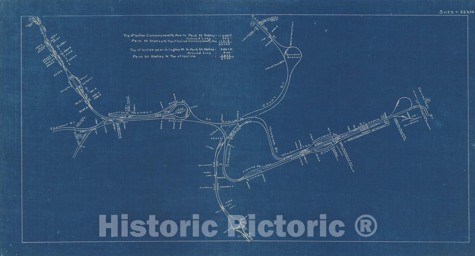 Historic Map : Boston Elevated Railway Track Plans, Boston Plates 035 & 036 1936 , Vintage Wall Art