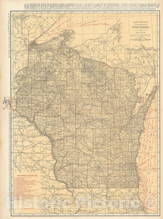 Historic Map : Wisconsin 1925 , Vintage Wall Art