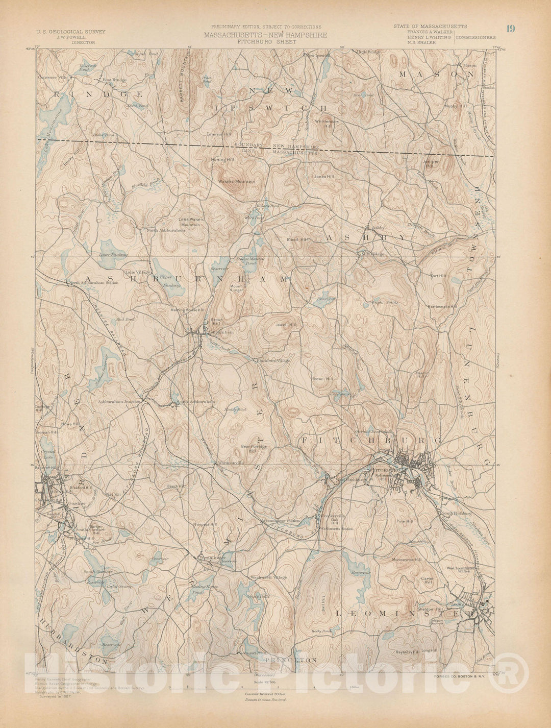 Historic Map : Atlas of Massachusetts, Ashby & Fitchburg & Leominster 1890 Page 19 , Vintage Wall Art