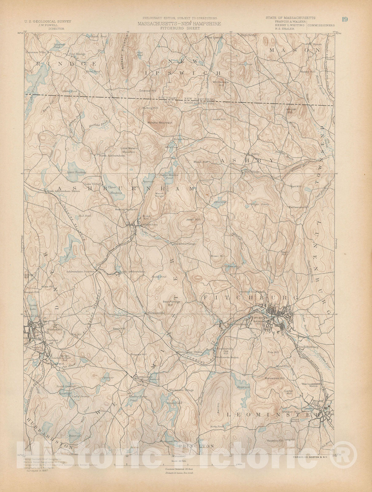 Historic Map : Atlas of Massachusetts, Ashby & Fitchburg & Leominster 1890 Page 19 , Vintage Wall Art