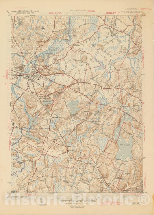 Historic Map : USGS 7.5 Minute Sheets and Quadrangles, Concord & Lincoln 1943 Topographic Map , Vintage Wall Art
