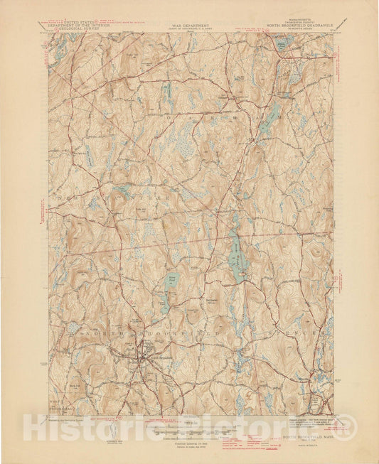Historic Map : USGS 7.5 Minute Sheets and Quadrangles, North Brookfield 1946 Topographic Map , Vintage Wall Art
