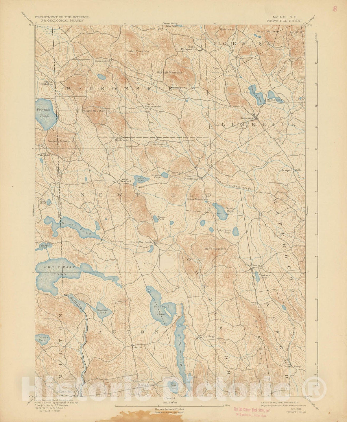 Historic Map : USGS 7.5 Minute Sheets and Quadrangles, Limerick 1932 Topographic Map , Vintage Wall Art