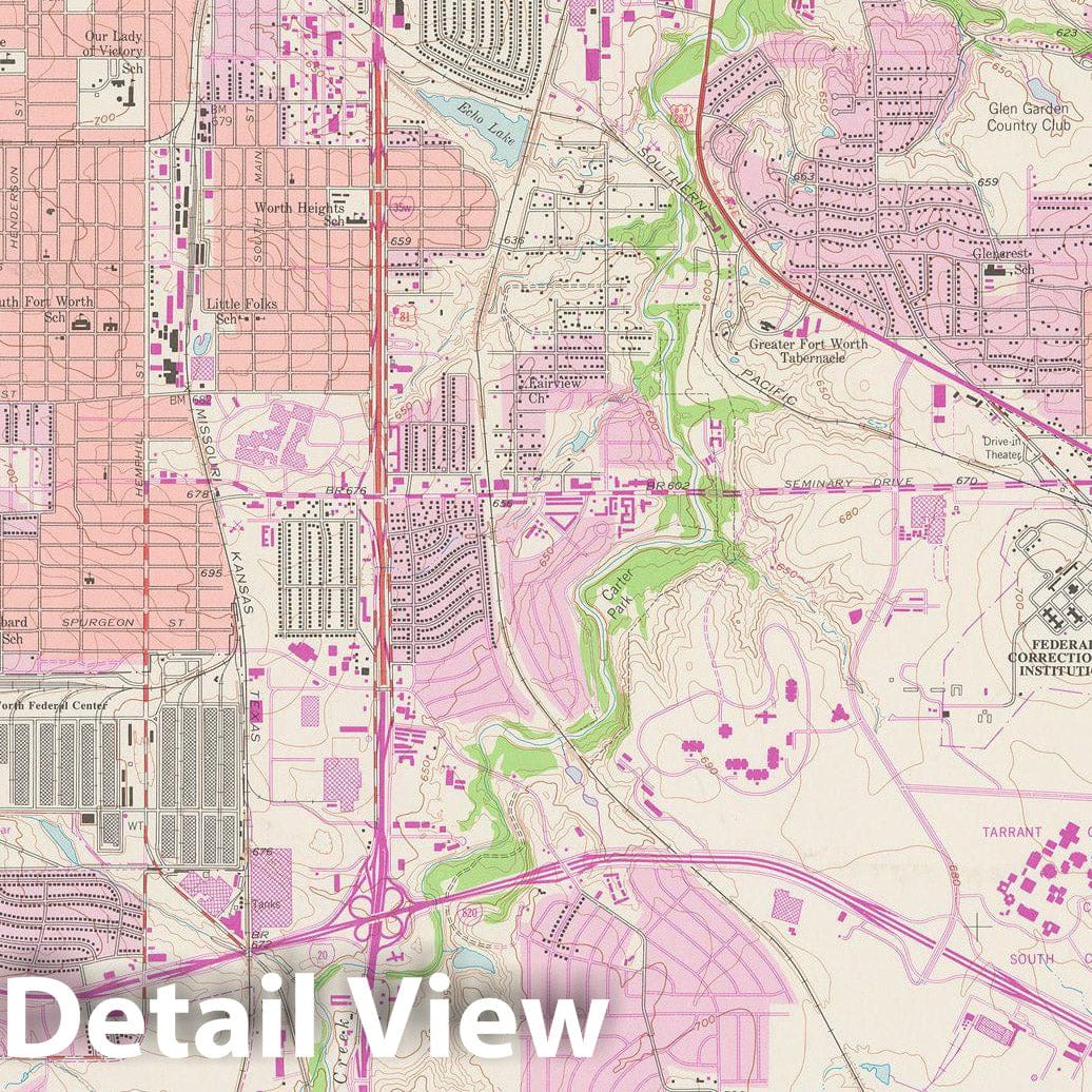 Historic Map : USGS 7.5 Minute Sheets and Quadrangles, Fort Worth 1981 Topographic Map , Vintage Wall Art
