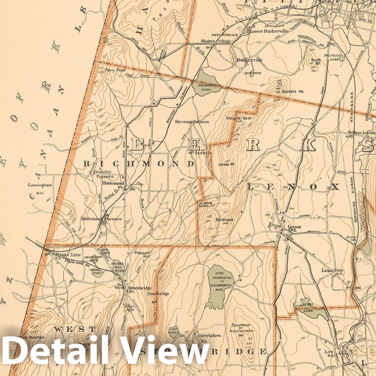 Historic Map : Becket & Lee & Lenox & Pittsfield & Stockbridge & West Stockbridge 1908 Plate 026 , Topographical Atlas of Massachusetts , Vintage Wall Art