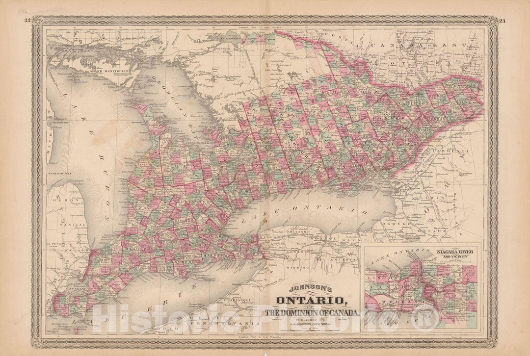 Historic Map : Family Atlas World, Ontario 1873 , Vintage Wall Art