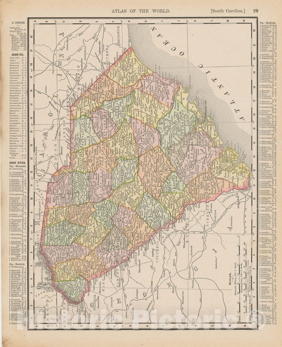 Historic Map : South Carolina 1900 , Universal Atlas World , Vintage Wall Art