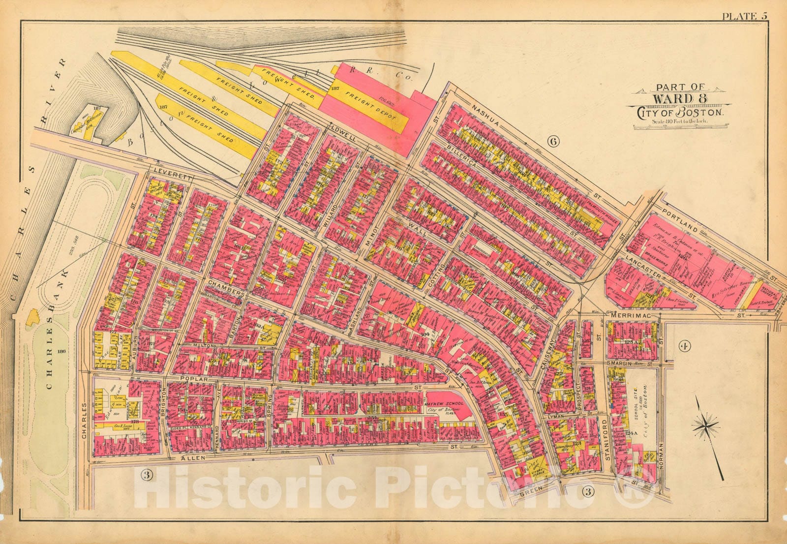 Historic Map : Atlas of Boston Proper, 1902 Plate 005 , Vintage Wall Art