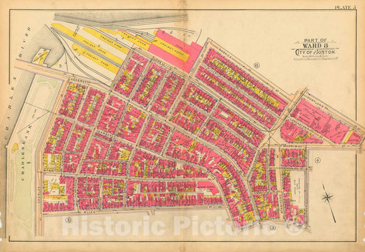 Historic Map : Atlas of Boston Proper, 1902 Plate 005 , Vintage Wall Art