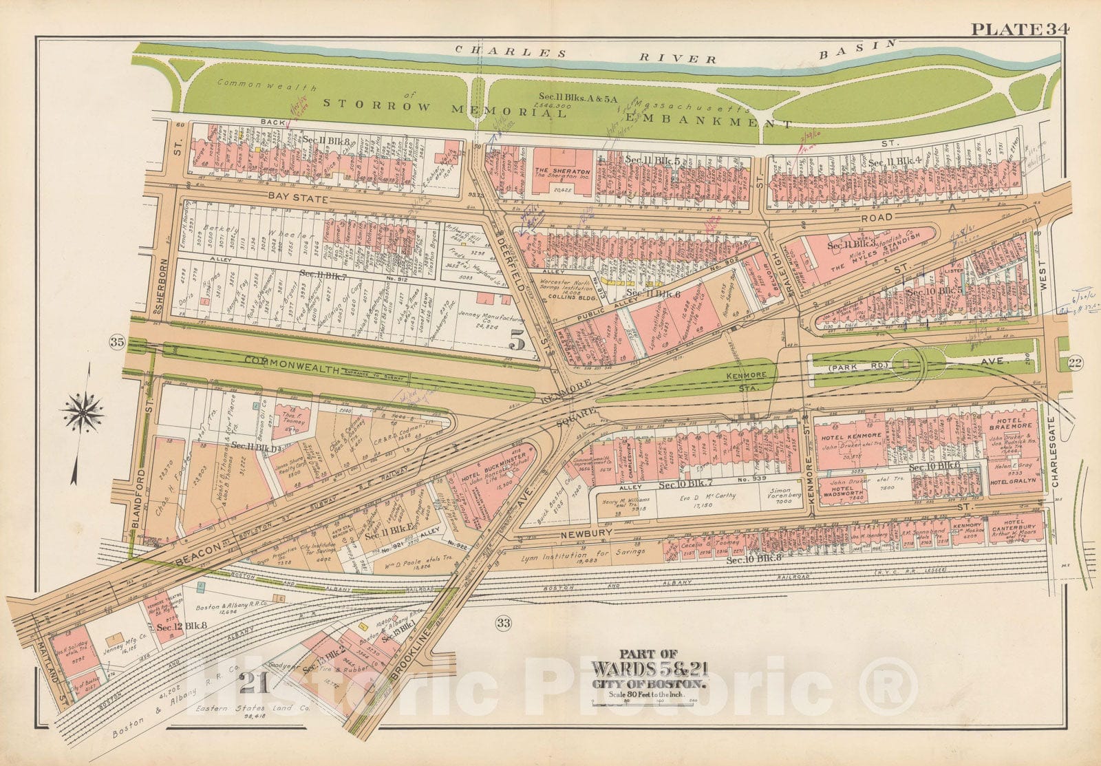 Historic Map : Atlas City of Boston, Boston 1938 Plate 034 , Vintage Wall Art