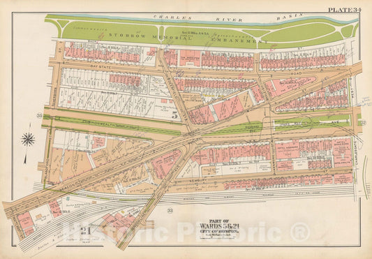Historic Map : Atlas City of Boston, Boston 1938 Plate 034 , Vintage Wall Art