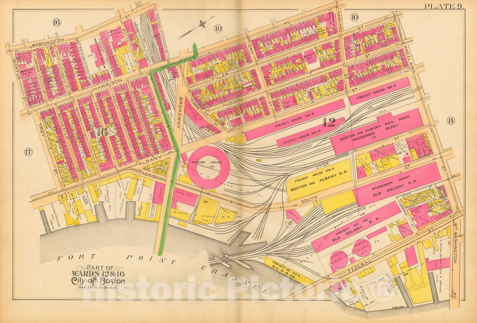 Historic Map : Atlas City of Boston, City Proper and Roxbury, Boston 1890 Plate 009 , Vintage Wall Art
