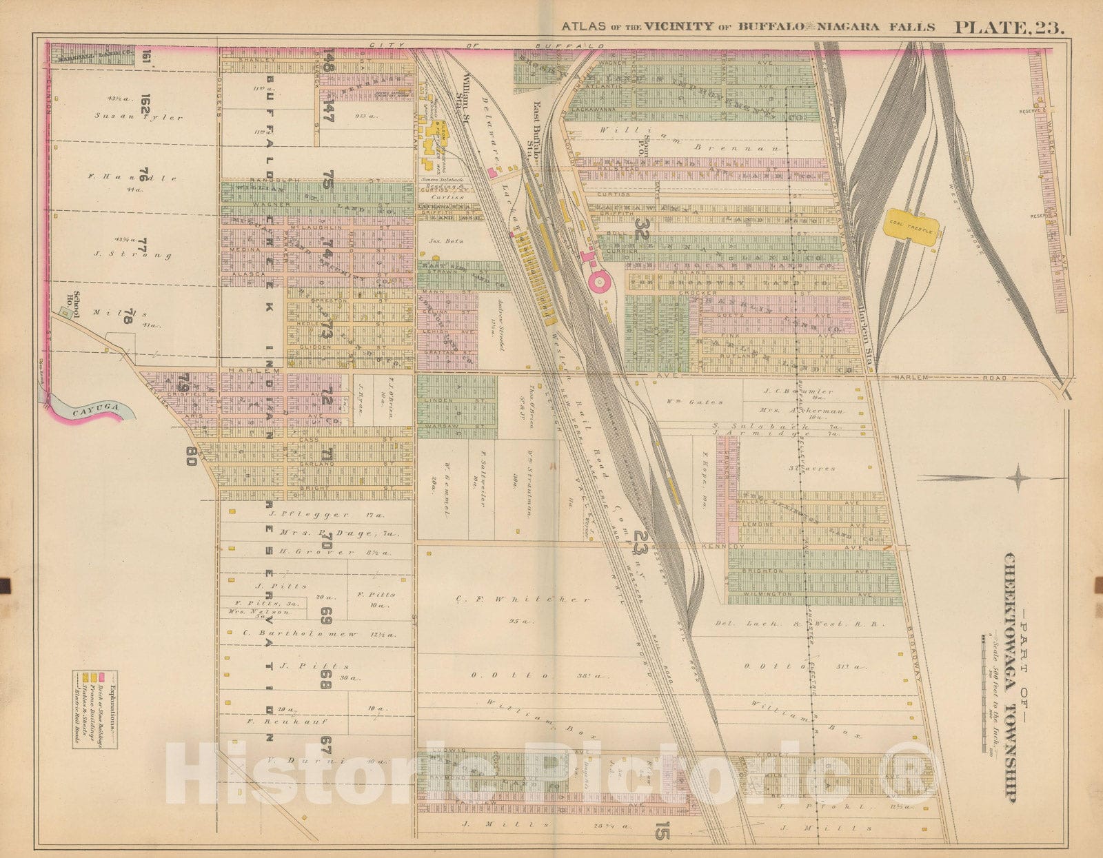 Historic Map : Atlas of Niagara Falls, North Tonawanda and Buffalo, NY, Cheektowaga 1893 Plate 023 , Vintage Wall Art