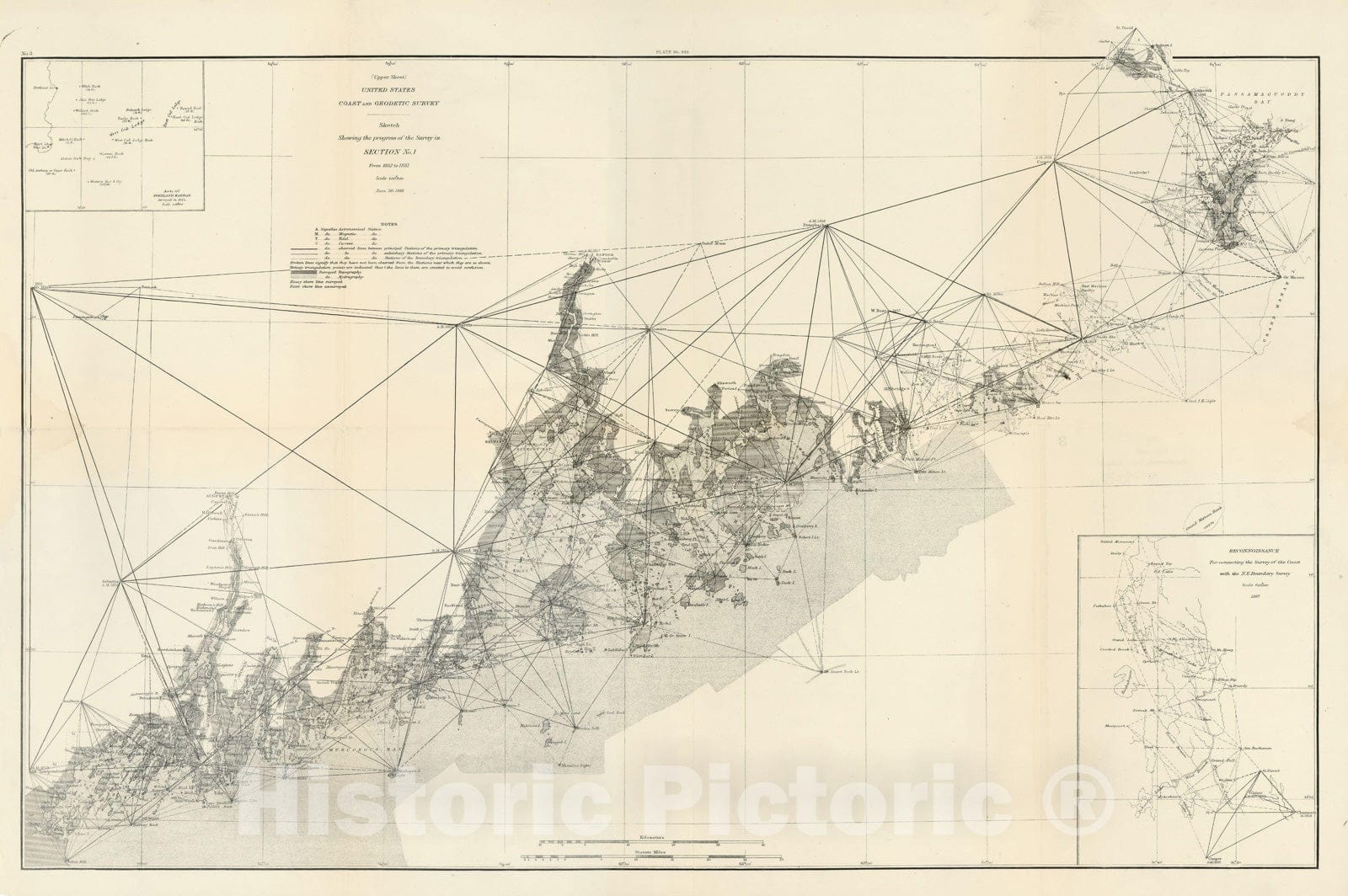 Historic Map : Booth Bay & Casco Bay & Mount Desert Island & Penobscot Bay & Portland 1881 Topographic Map , Vintage Wall Art