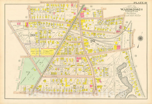 Historic Map : Atlas City of Boston, Vol. 5, Dorchester, 4th Ed., Dorchester 1904 Plate 018 , Vintage Wall Art