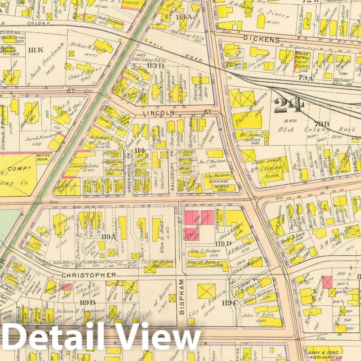 Historic Map : Atlas City of Boston, Vol. 5, Dorchester, 4th Ed., Dorchester 1904 Plate 018 , Vintage Wall Art