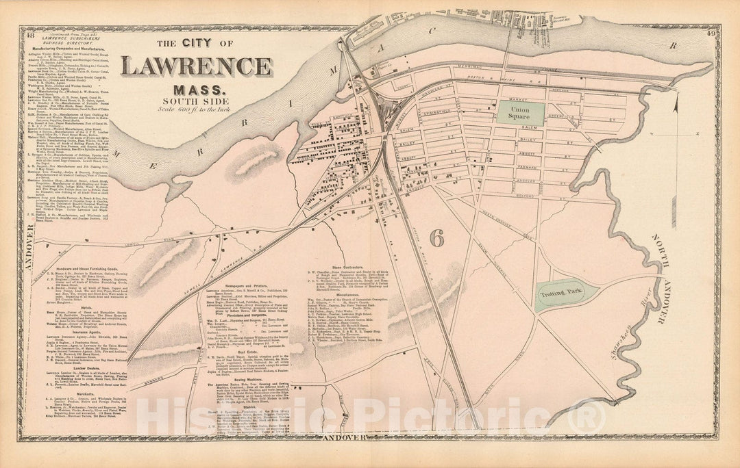 Historic Map : Atlas of Essex County Massachusetts, Lawrence 1872 , v2, Vintage Wall Art