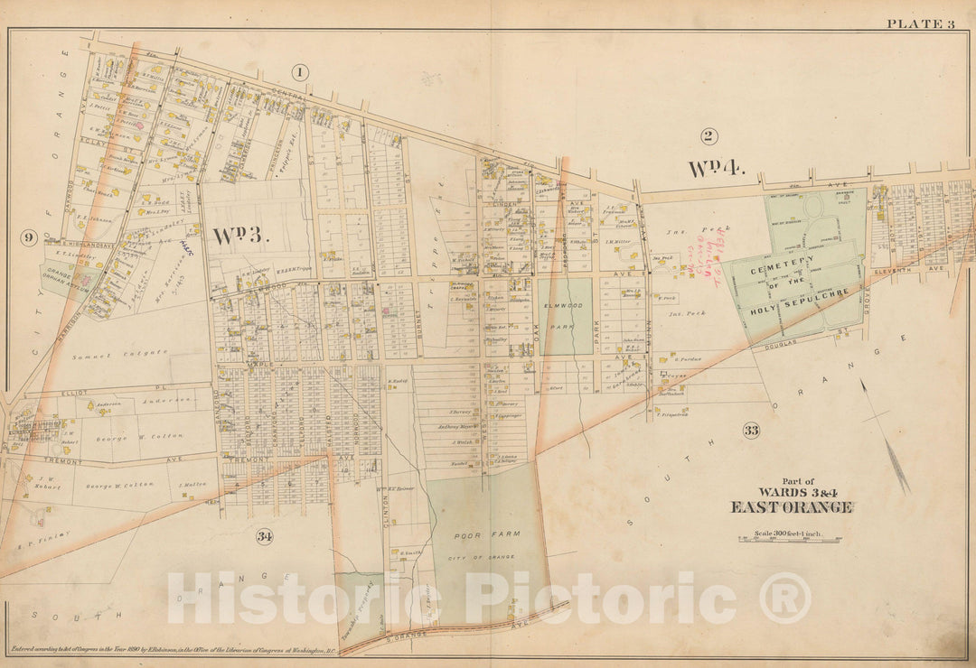 Historic Map : Atlas of Essex County, New Jersey, East Orange 1890 Plate 003 , Vintage Wall Art