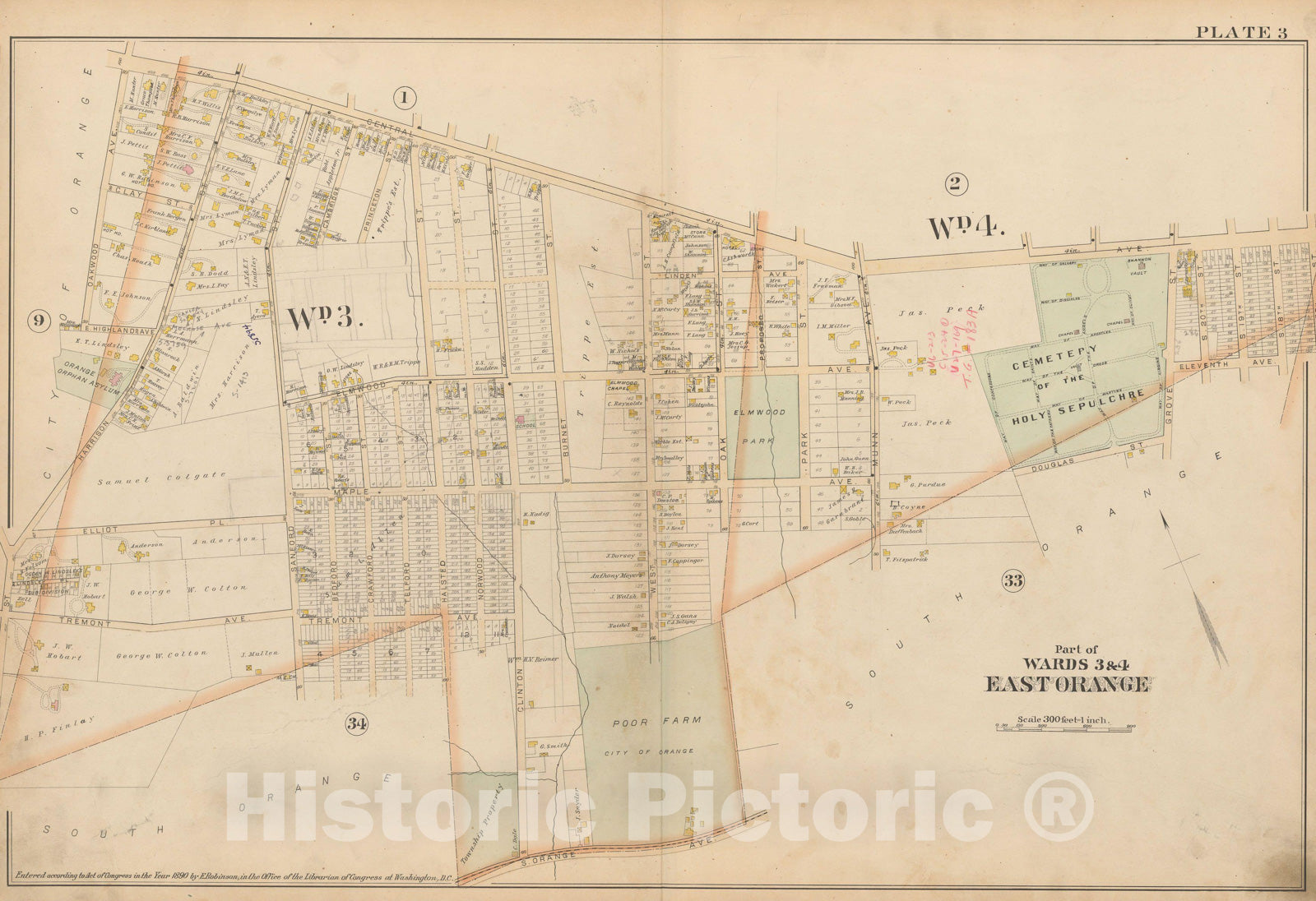 Historic Map : Atlas of Essex County, New Jersey, East Orange 1890 Plate 003 , Vintage Wall Art